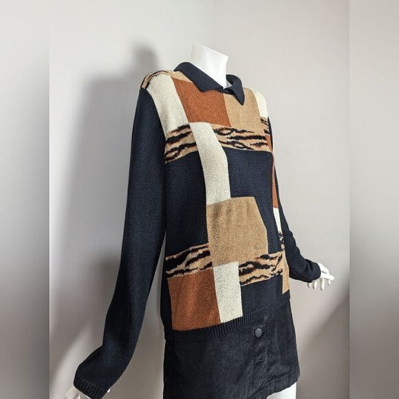 Vintage polo sweater with animal print. Alfred dinner sweater tiger print sz s - Picture 6 of 9